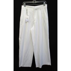 Nwt ZARA White Linen Wide Leg Pleated Pants Trousers Women M